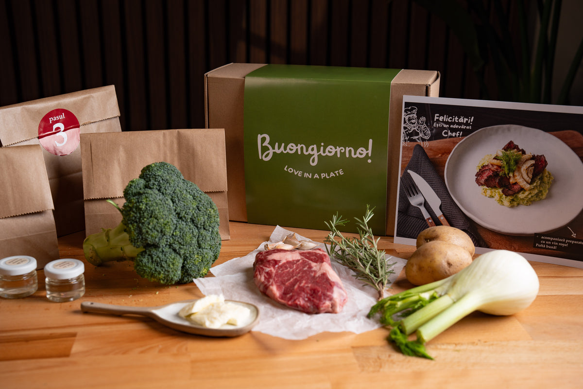 Antricot de vită cu piure de cartofi & broccoli